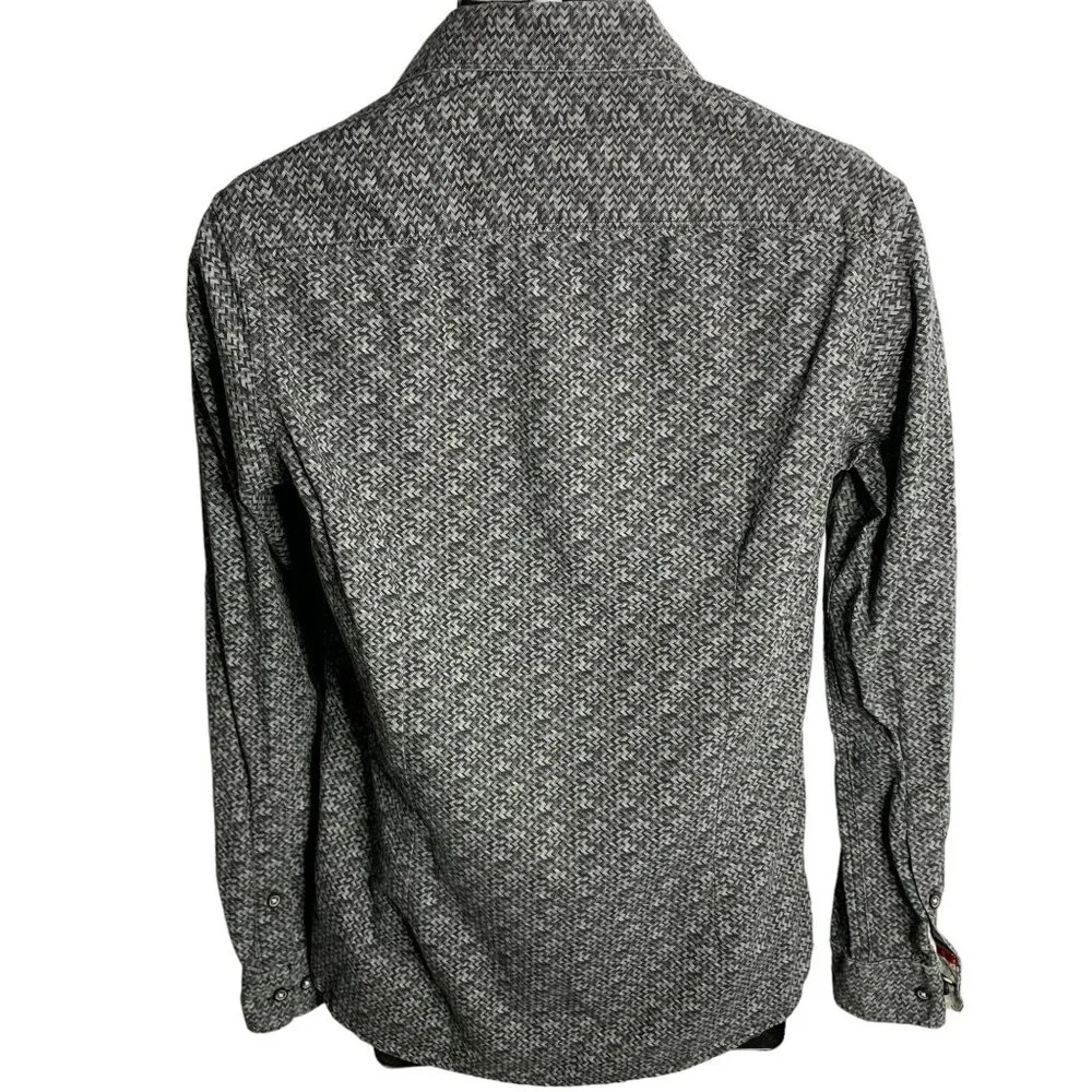 Across the Pond Button Up Long Sleeve Shirt S Black Chevron Stripe Chest Pocket - Picture 4 of 6
